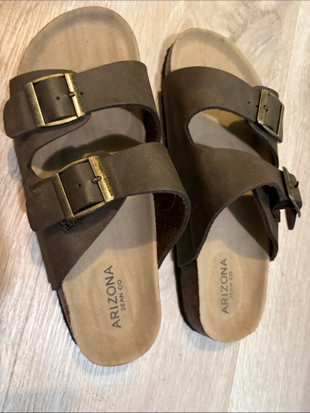 Arizona Jean Company Brown Double-Buckle Slide Sandals